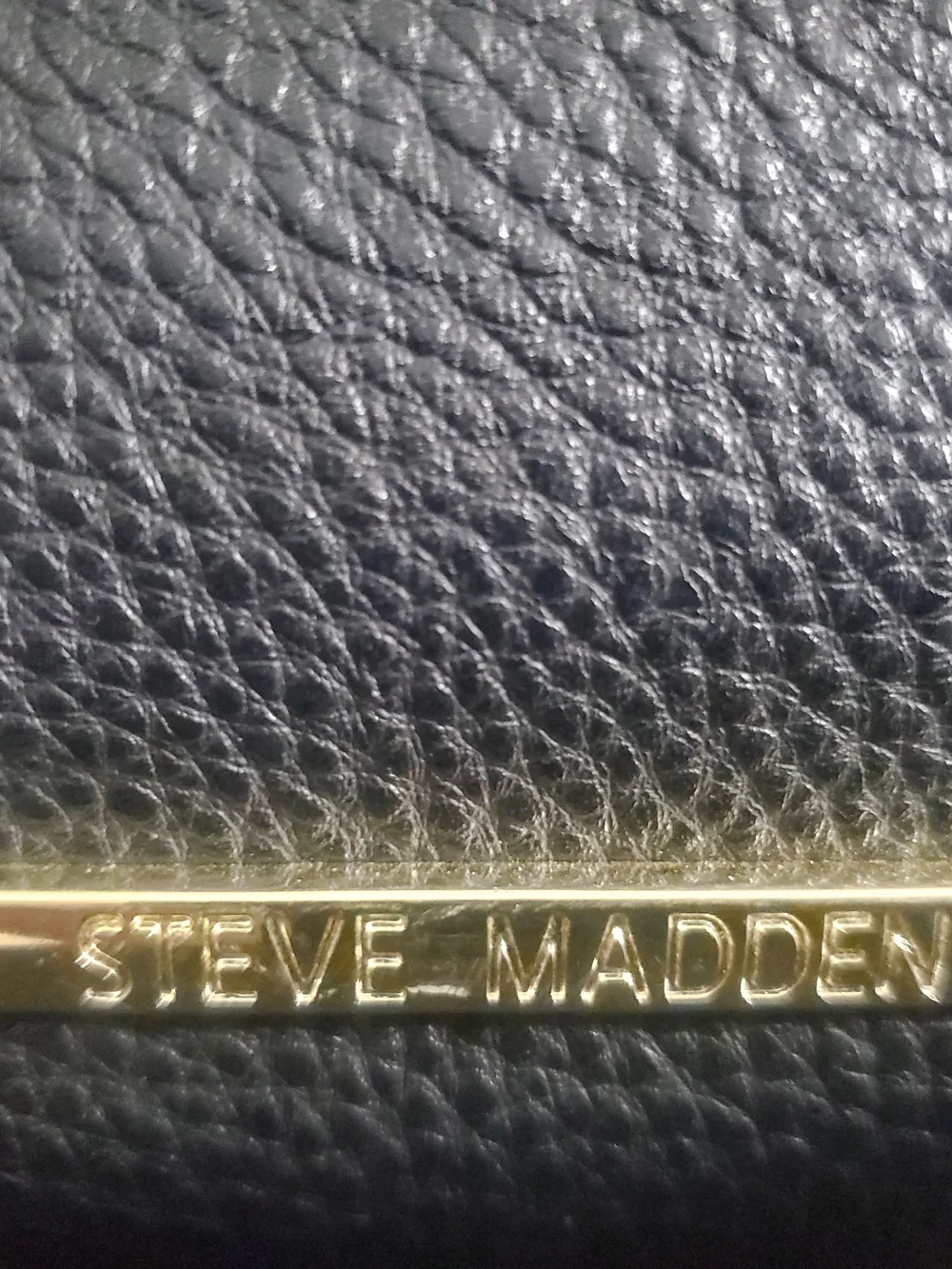 Steve Madden Black Pebbled Leather Crossbody with Gold Logo Plate